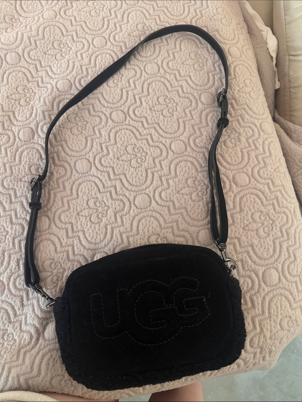 UGG Black Faux Shearling Crossbody Bag with Adjustable Strap